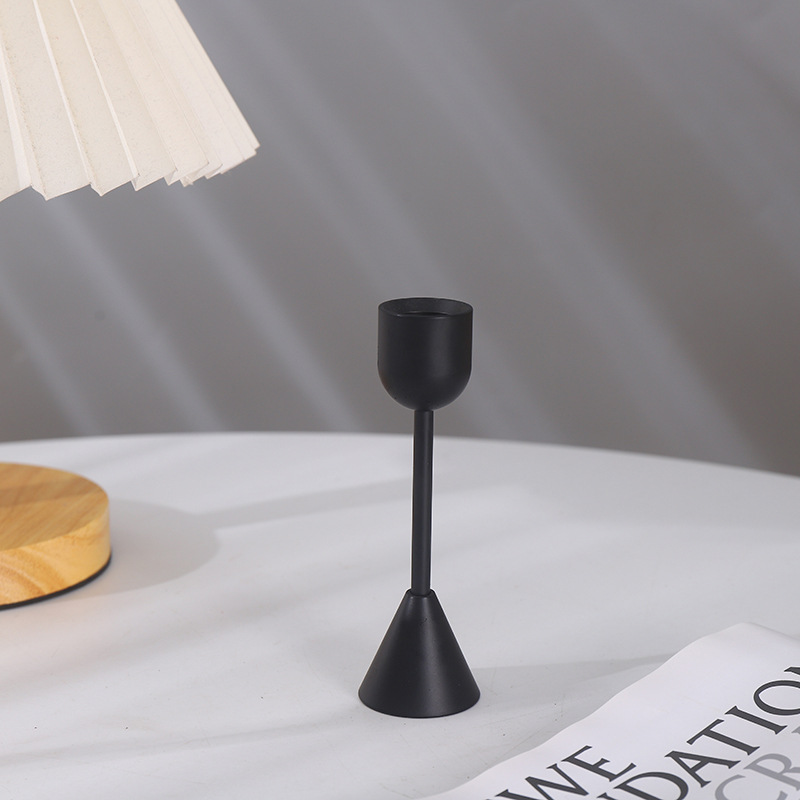 In-stock Nordic-style American candles, pure black candlestick base, three-piece set for model room decoration, small candlestick decorative ornaments pic 3