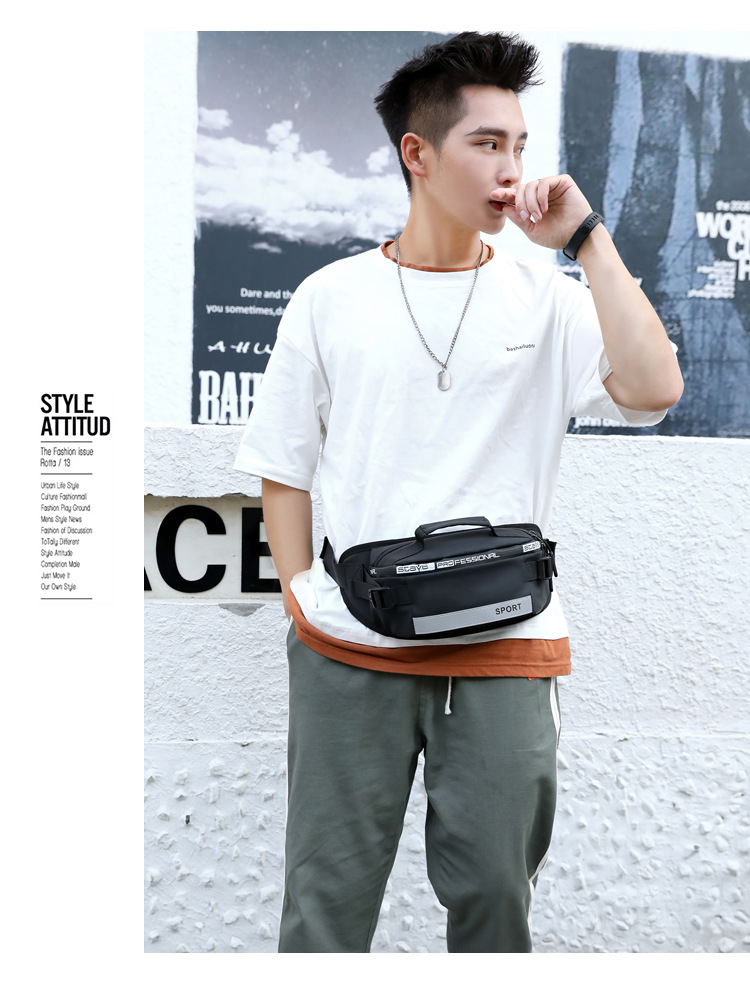 男士大容量腰包返光尼龙斜挎包韩版时尚新款生意收银胸包一件代发详情20