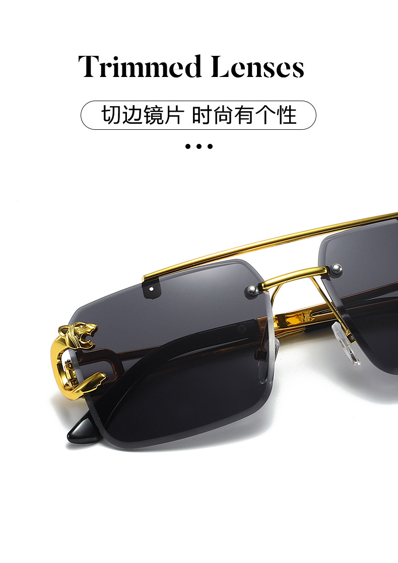 新款时尚个性无框豹子头双梁太阳镜潮流户外驾驶个性潮流墨镜详情4