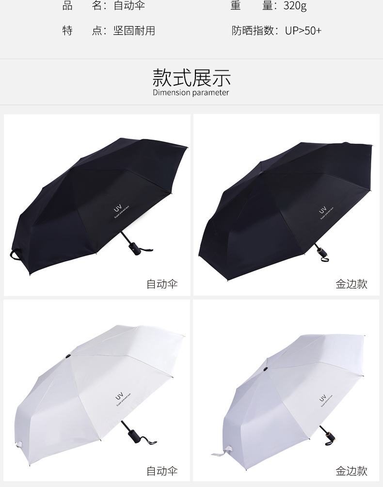 Fully automatic UV three-fold umbrella, black rubber sun protection and UV-blocking sunshade umbrella, folding sun umbrella, logo advertising umbrella pic 43