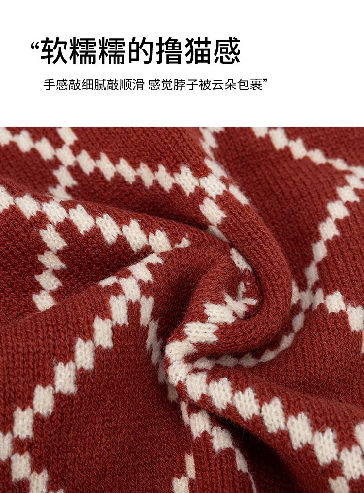 围巾女秋冬款韩版格子双面菱形围巾情侣高档百搭毛线围脖双面保暖详情3