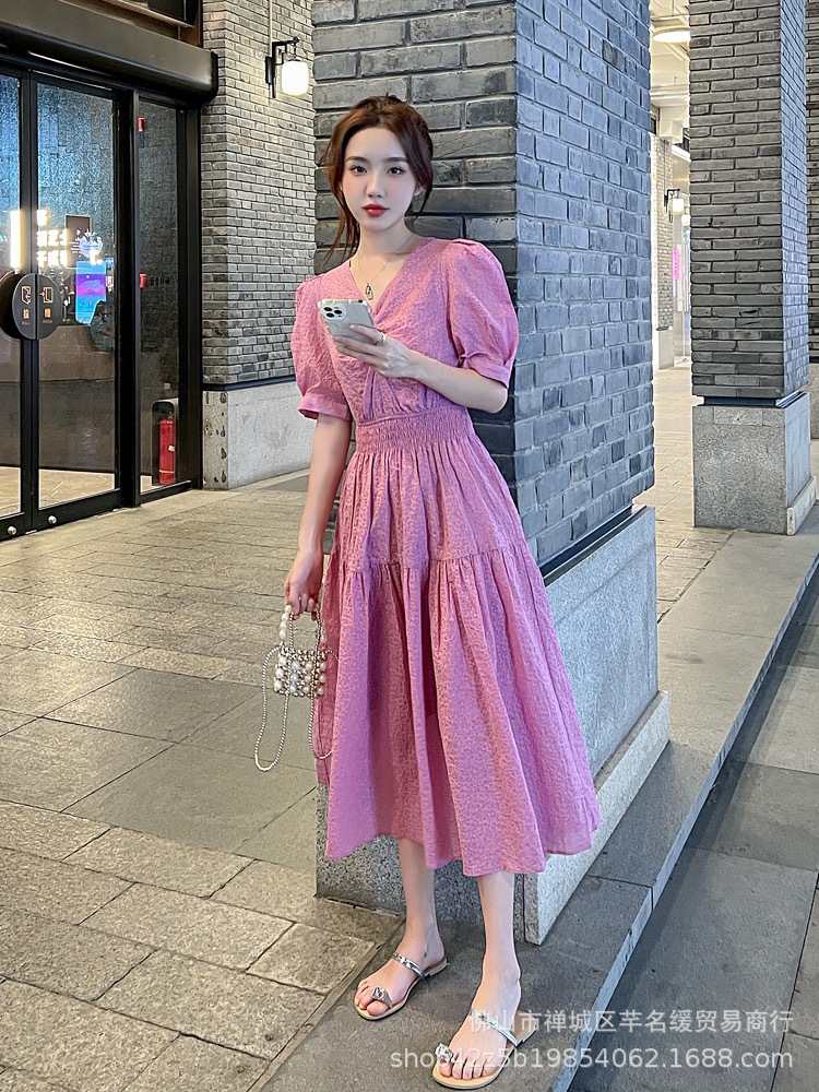 Early spring petite elegant dress for women 2023 summer waist-cinching and slimming lady chiffon floral mid-length dress pic 7