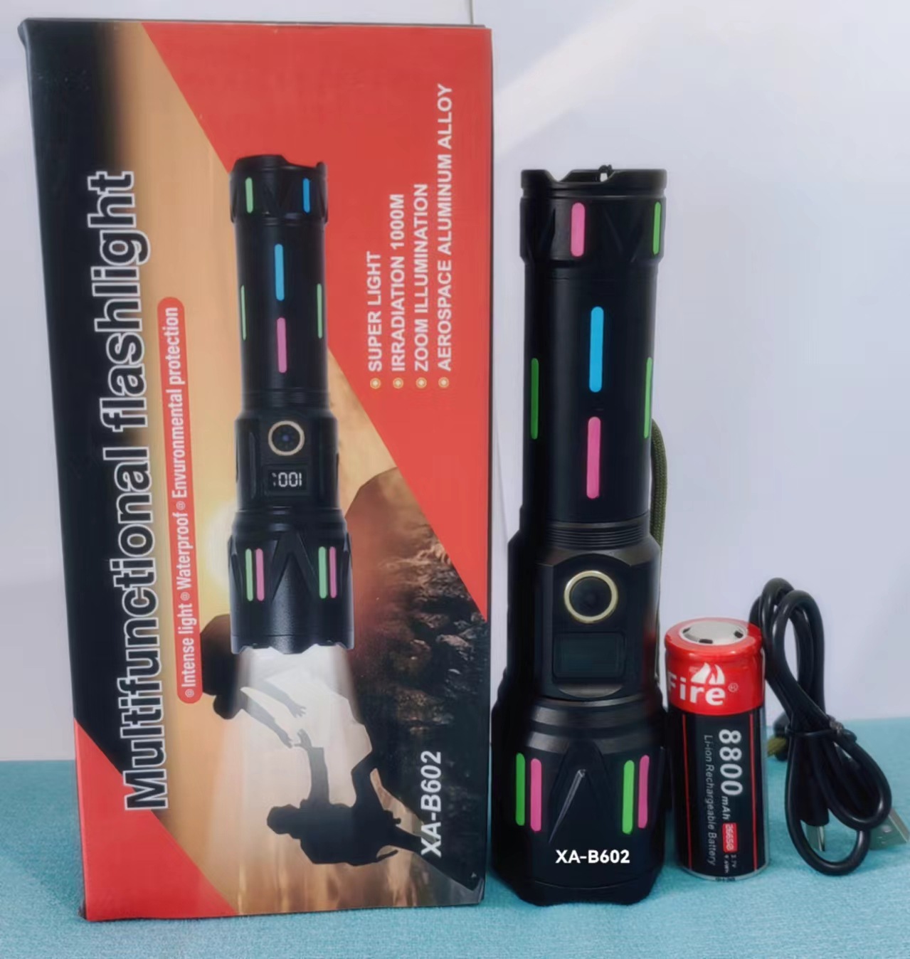 New outdoor high-brightness strip white laser flashlight, digital display telescopic zoom power bank, aluminum alloy flashlight pic 15