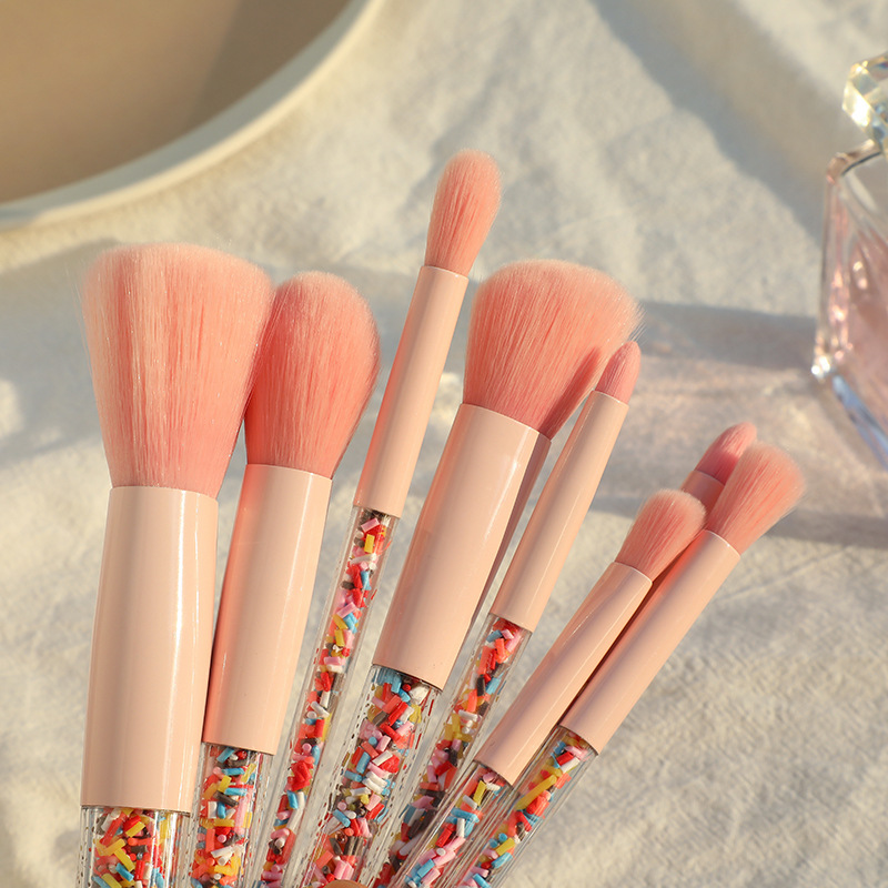 A set of 8 candy-colored makeup brushes, transparent plastic-handled eyeshadow brushes and honey powder brushes with high appearance standards and fashion pic 10