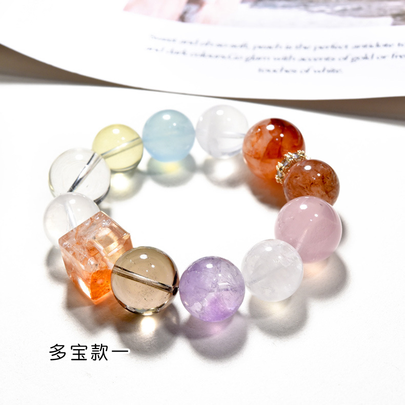 Natural crystal bracelet, large multi-treasure amethyst aquamarine red gel flower single-ring bracelet, simple live streaming wholesale pic 3