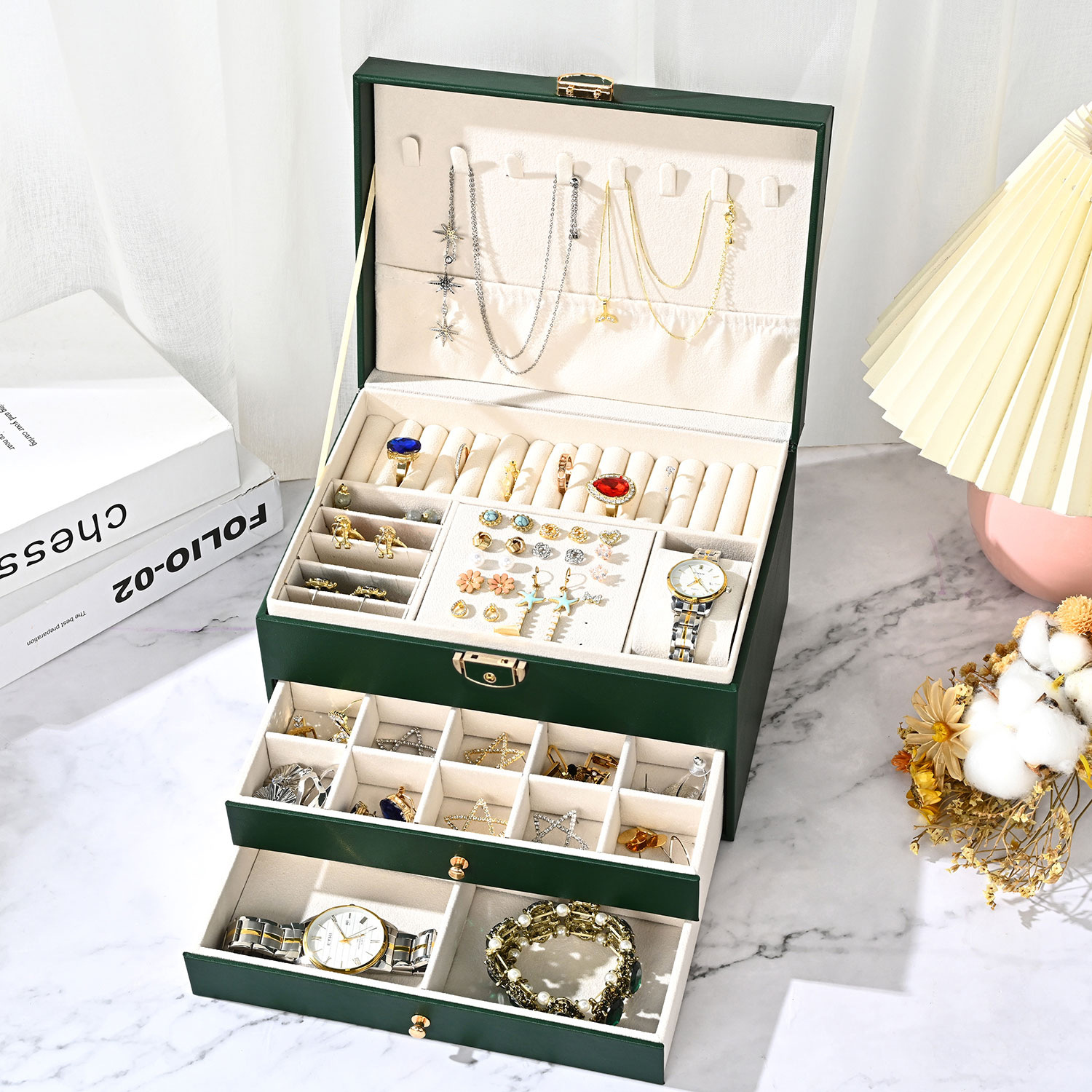High-end jewelry box, household multi-layer drawer type anti-oxidation large-capacity earring, earrings and jewelry storage box pic 4