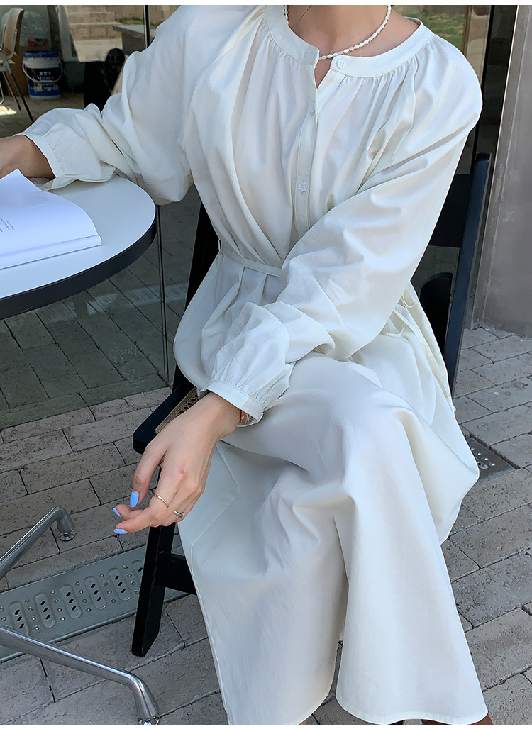 .2021秋季新款v领连衣裙小个子韩系高腰长袖气质百褶长裙子女8105详情12