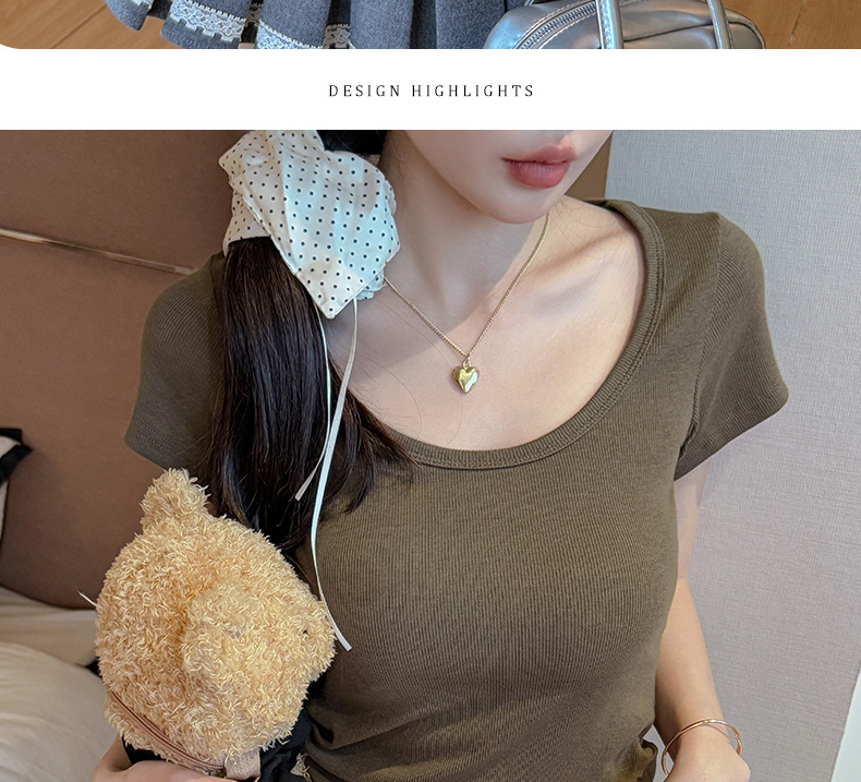 螺纹大圆领正肩短袖t恤女式夏季内搭显瘦高级感纯欲T恤上衣打底衫详情24