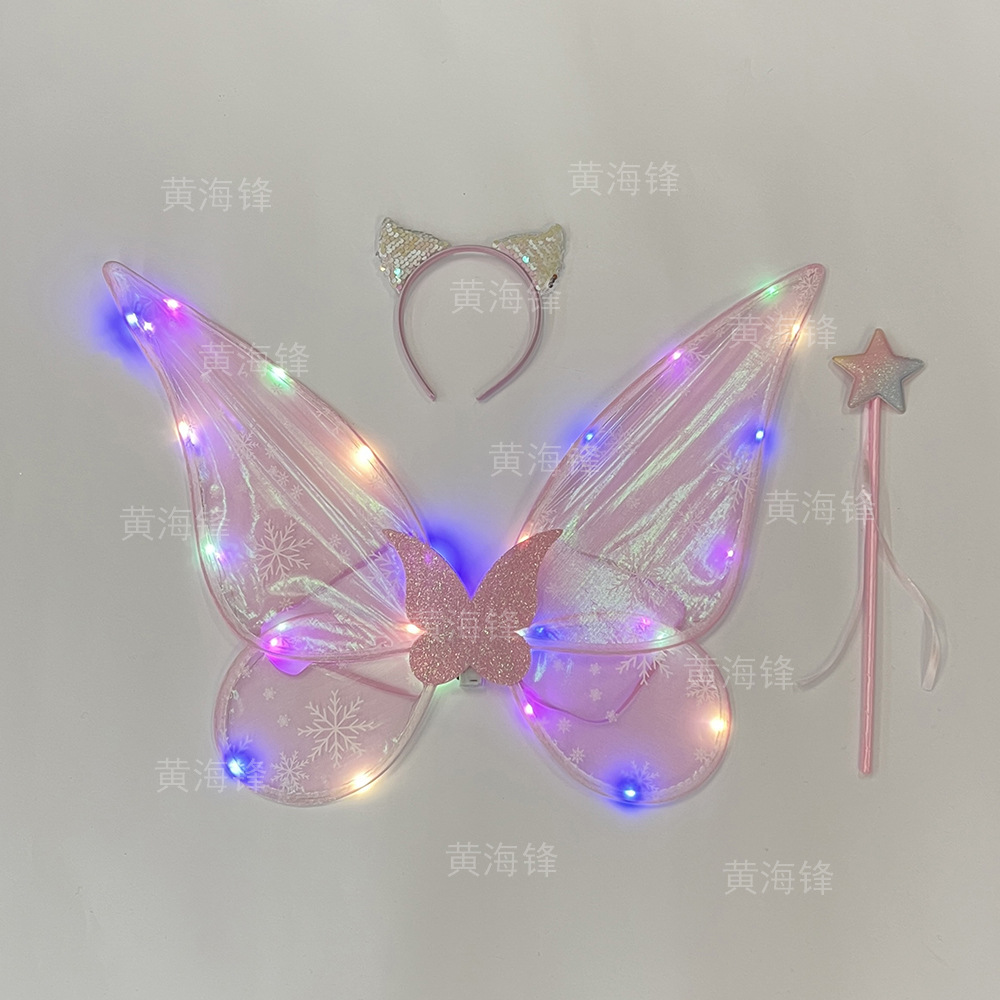 跨境圣诞节精灵翅膀套装舞会带灯单层天使翅膀魔法棒发箍三件套详情18