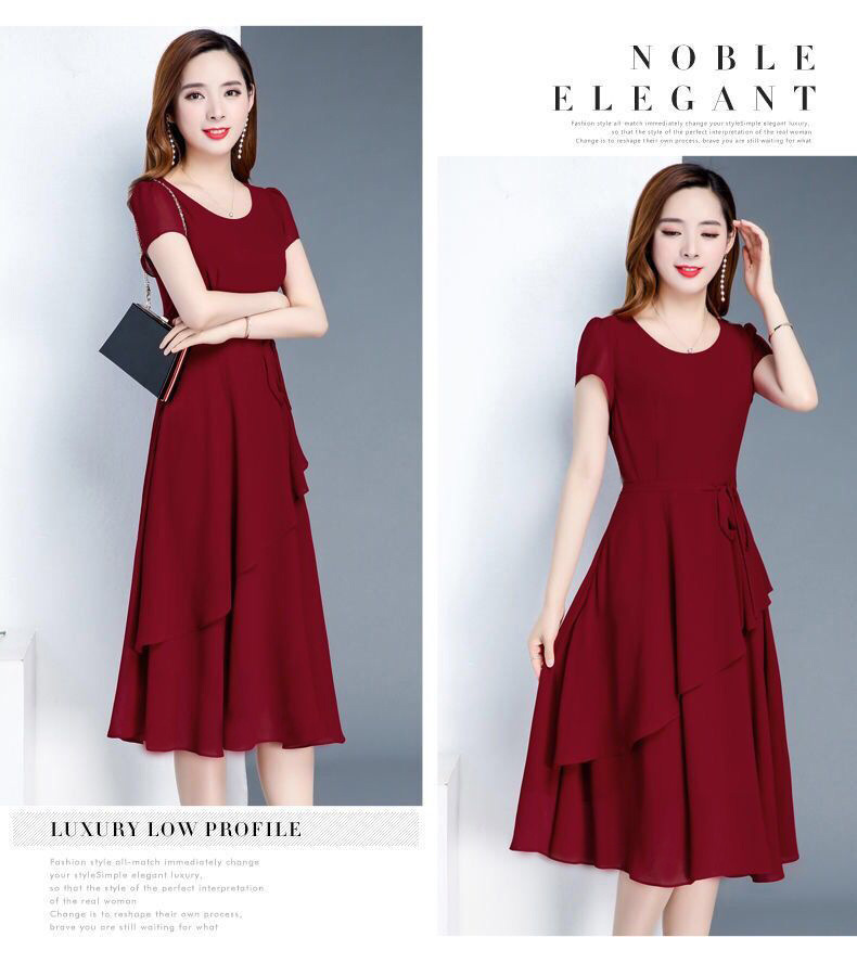 2020新款夏季高端收腰显瘦减龄气质中长款圆领大码女装连衣裙外贸详情17