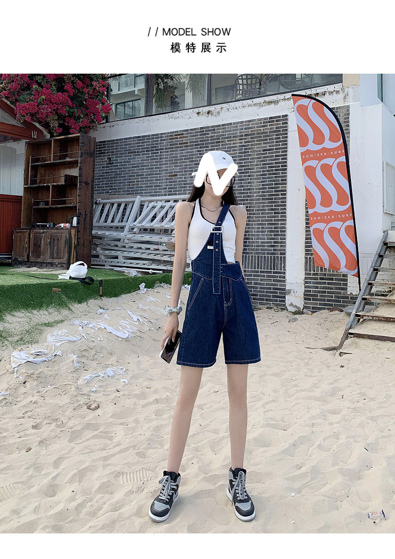 Summer retro salt single-shoulder overalls for women 2021 new style fashionable and youthful thin denim shorts, Korean style loose pic 11