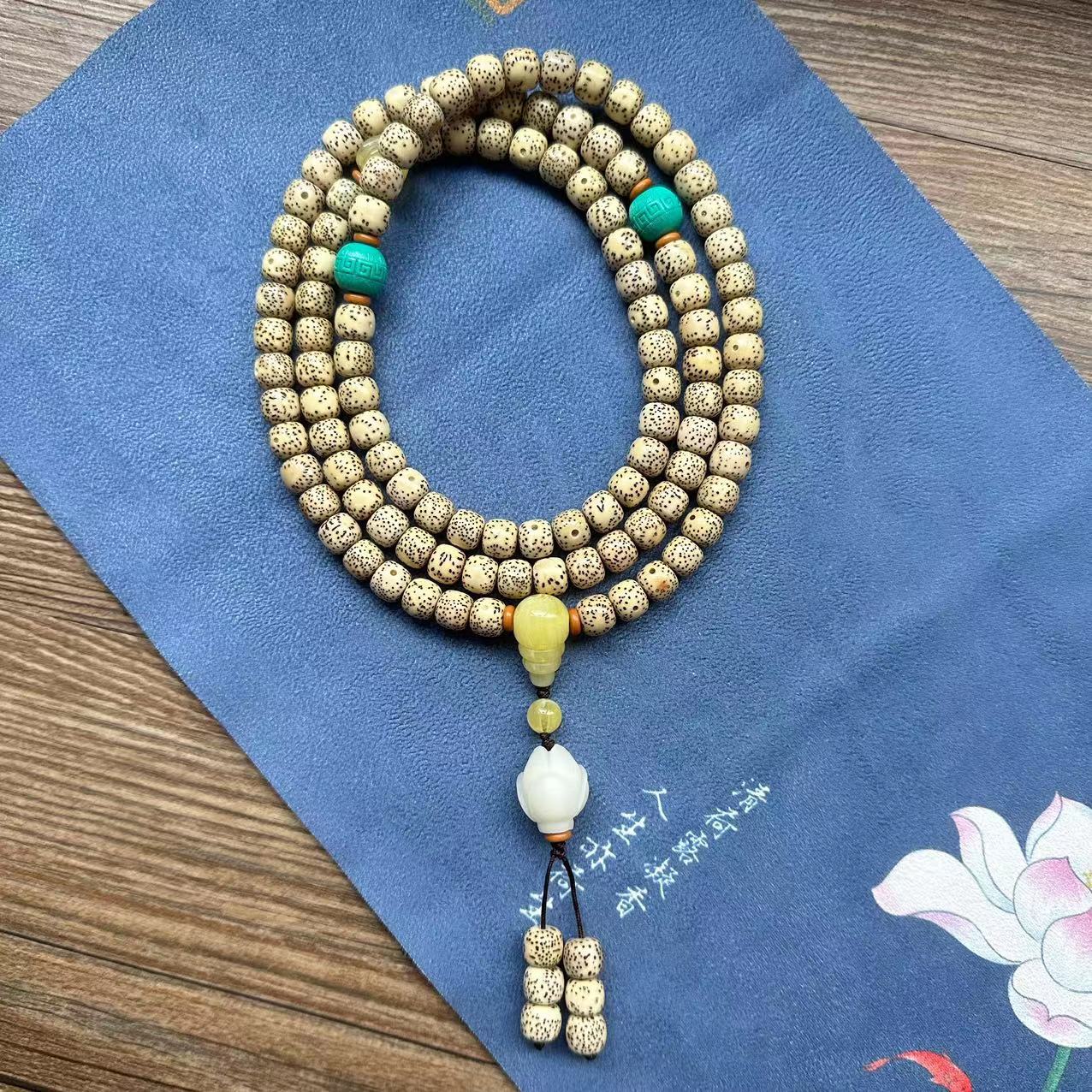 原生态星月菩提佛珠手串 星月菩提108颗佛珠海南黄金籽菩提念珠多圈手串玛瑙天珠文玩批发详情1