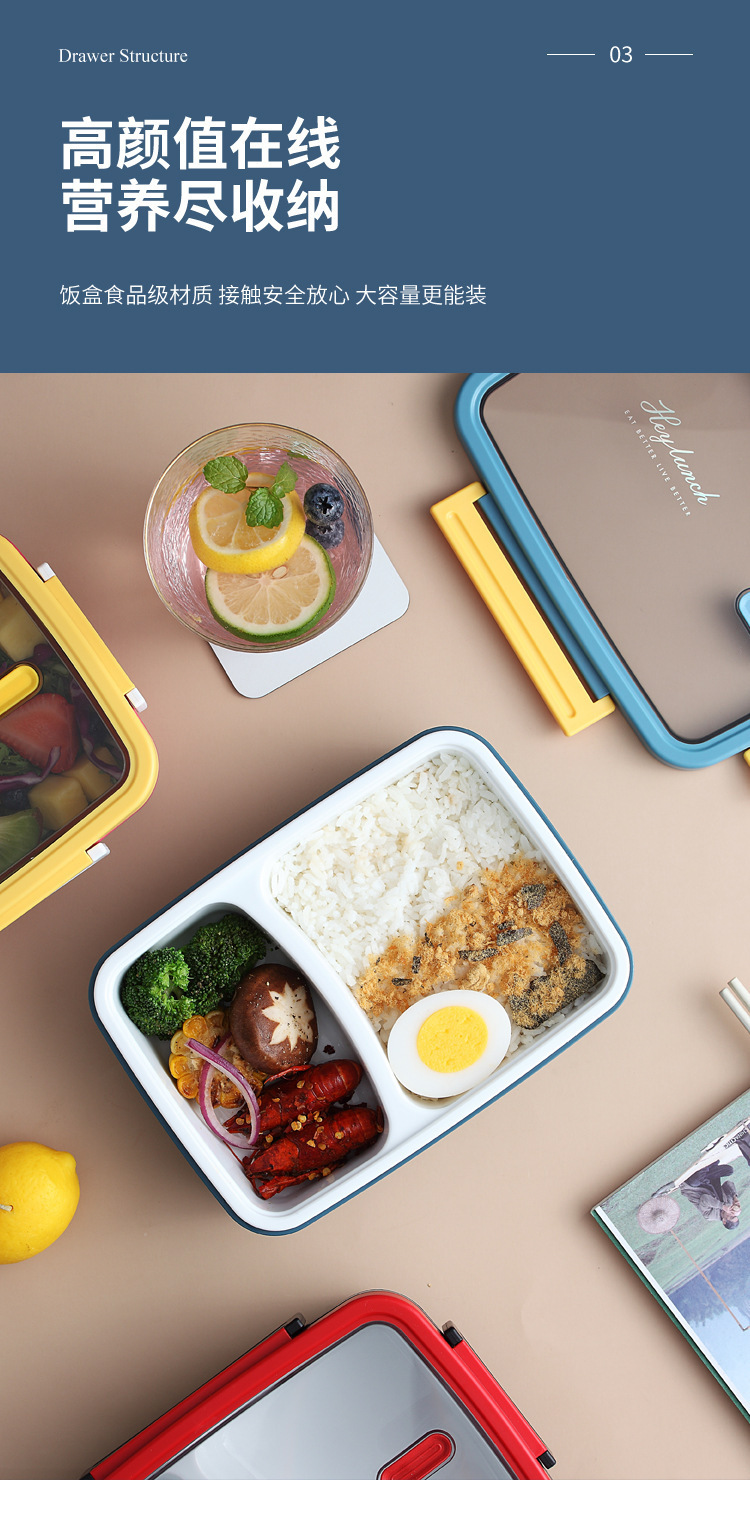 北欧ins风便当盒莫兰迪色分格饭盒 微波炉健身上班学生打饭盒餐盒详情7