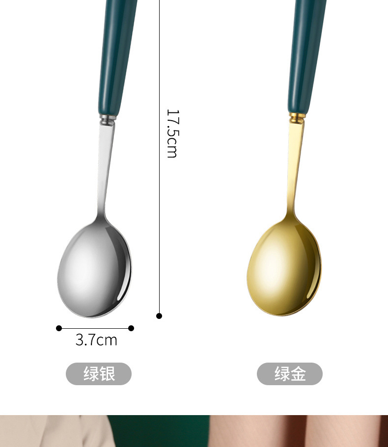 Wholesale of thickened stainless steel spoons with ceramic handles, Korean cute long-handled spoon tableware sets for household soups and meals pic 8