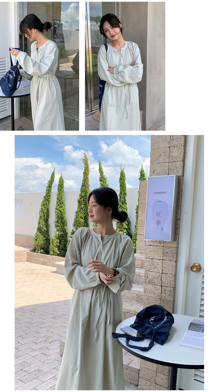 .2021秋季新款v领连衣裙小个子韩系高腰长袖气质百褶长裙子女8105详情20