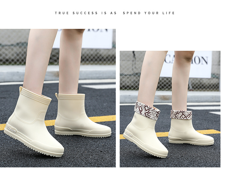 日系新款雨靴女士款短靴户外雨鞋厚底成人时尚款网红防滑加绒水鞋详情9