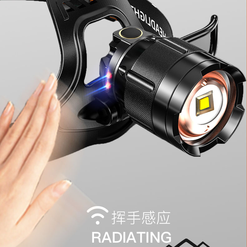 Cross-border exclusive supply of white laser led lamp beads, 40w strong light head lamp, rechargeable ultra-bright hand-waving sensor head-mounted flashlight pic 5