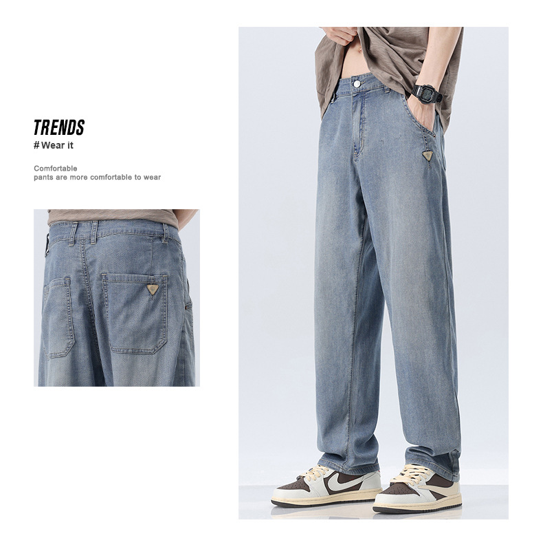 2024夏季时尚牛仔裤男新款修身休闲高弹宽松青少年学生薄款直筒裤详情14