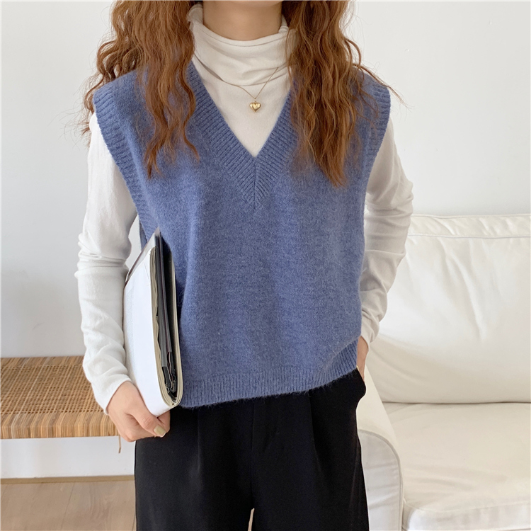 新款春秋女装洋气宽松显瘦V领毛衣外穿鹅黄色针织马甲背心详情37