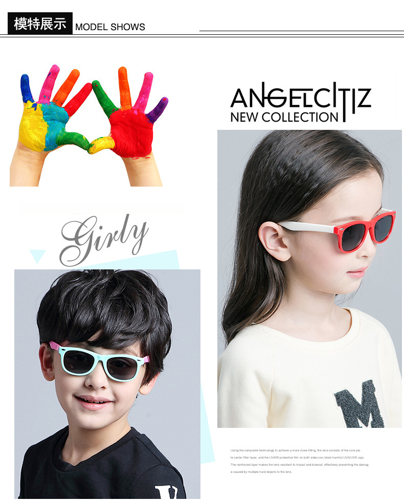 Nuevos niños gafas de sol polarizadas moda niños niñas personalidad cartoon rice booking baby shores wholesale pic 12