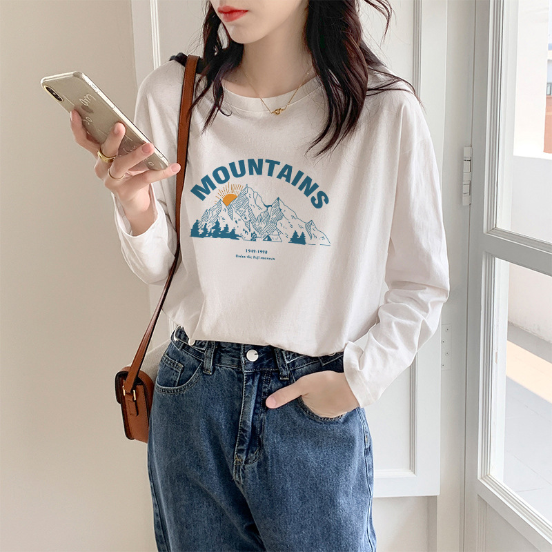 代发供货 加厚精梳纯棉春秋装女装长袖T恤印花内百搭上衣打底衫详情22