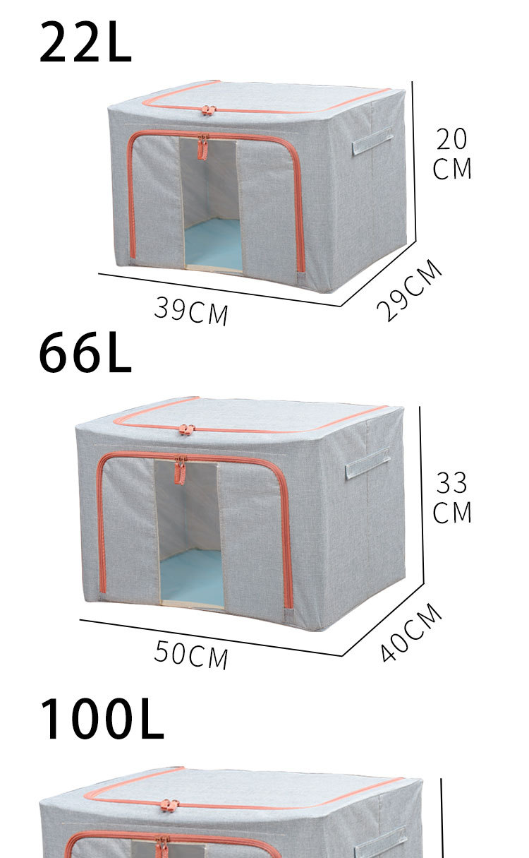 棉麻收纳箱加粗钢架衣物收纳整理箱大号无异味布艺衣柜百纳箱折叠详情16