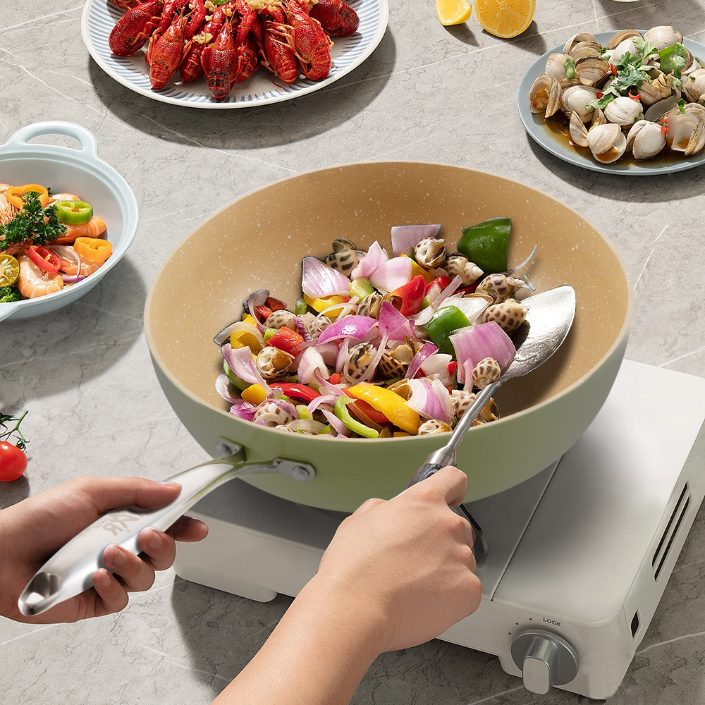 Winning star Household stainless steel multi-functional water-based non-stick induction cooker wok for stir-frying, hot pot and soup pic 5