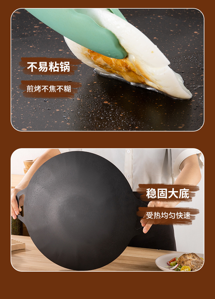 Outdoor camping home barbecue plate, Korean-style grilling plate, round portable and universal egg frying plate, iron plate double-ear barbecue plate pic 16