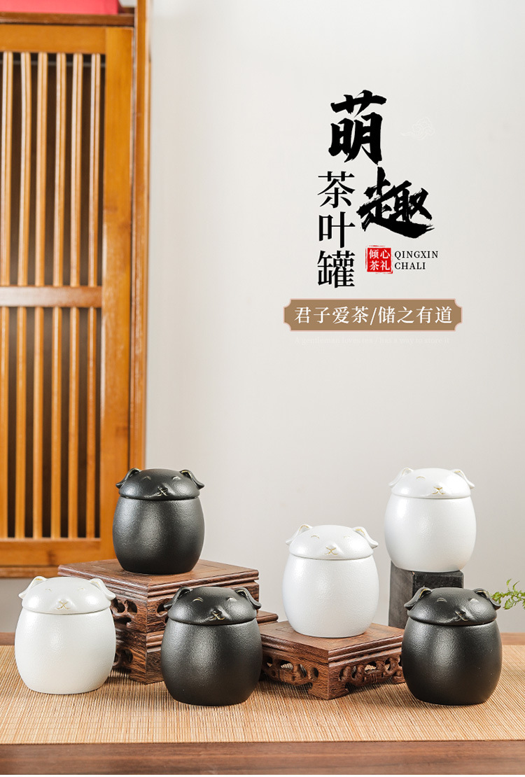 Dog pet can decoration, tea storage can, porcelain sealed can, puppy can, portable small size, travel flower tea can logo pic 1