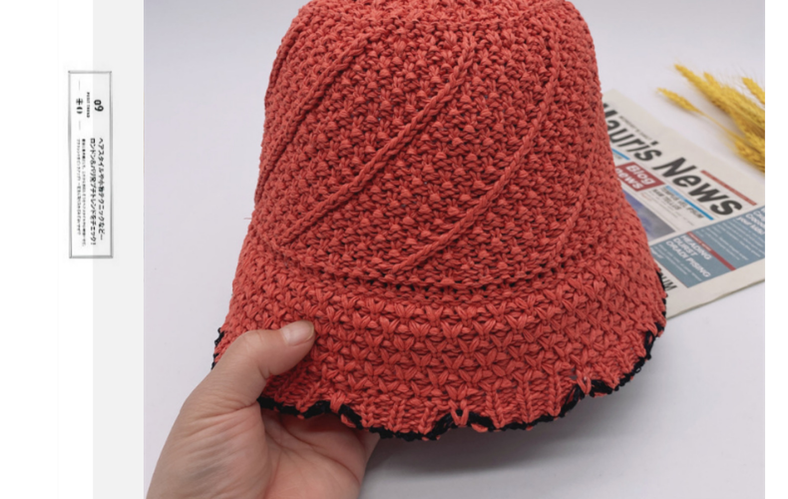 水桶帽渔夫帽帽子女款夏季手工钩盆帽遮阳防晒针织水桶帽显脸小网红海边沙滩帽详情11