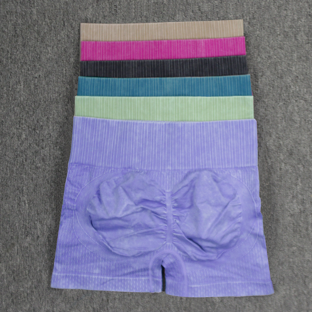 新款砂洗瑜伽裤运动健身短裤蜜桃臀yogo高腰紧身裤欧美三分裤详情2