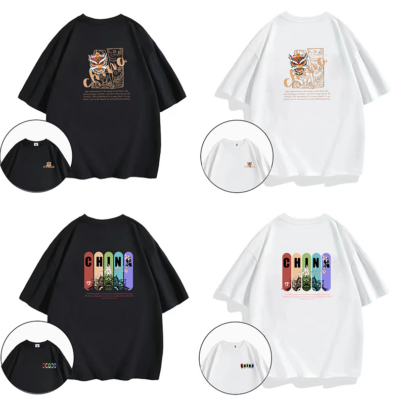 男士夏季新款国潮短袖T恤纯棉青年时尚男女宽松汗衫潮牌圆领男t恤详情7