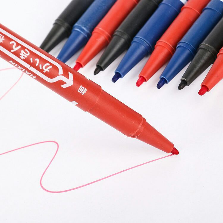 Loose double-headed pen marker pen, student stationery, office double-headed water and oil-based pen, marking, outlining pen, black writing pic 4