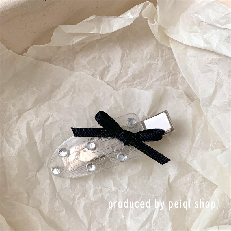 韩版小众设计蝴蝶结蕾丝水钻无痕发夹侧边碎发刘海夹高级感发饰女详情6