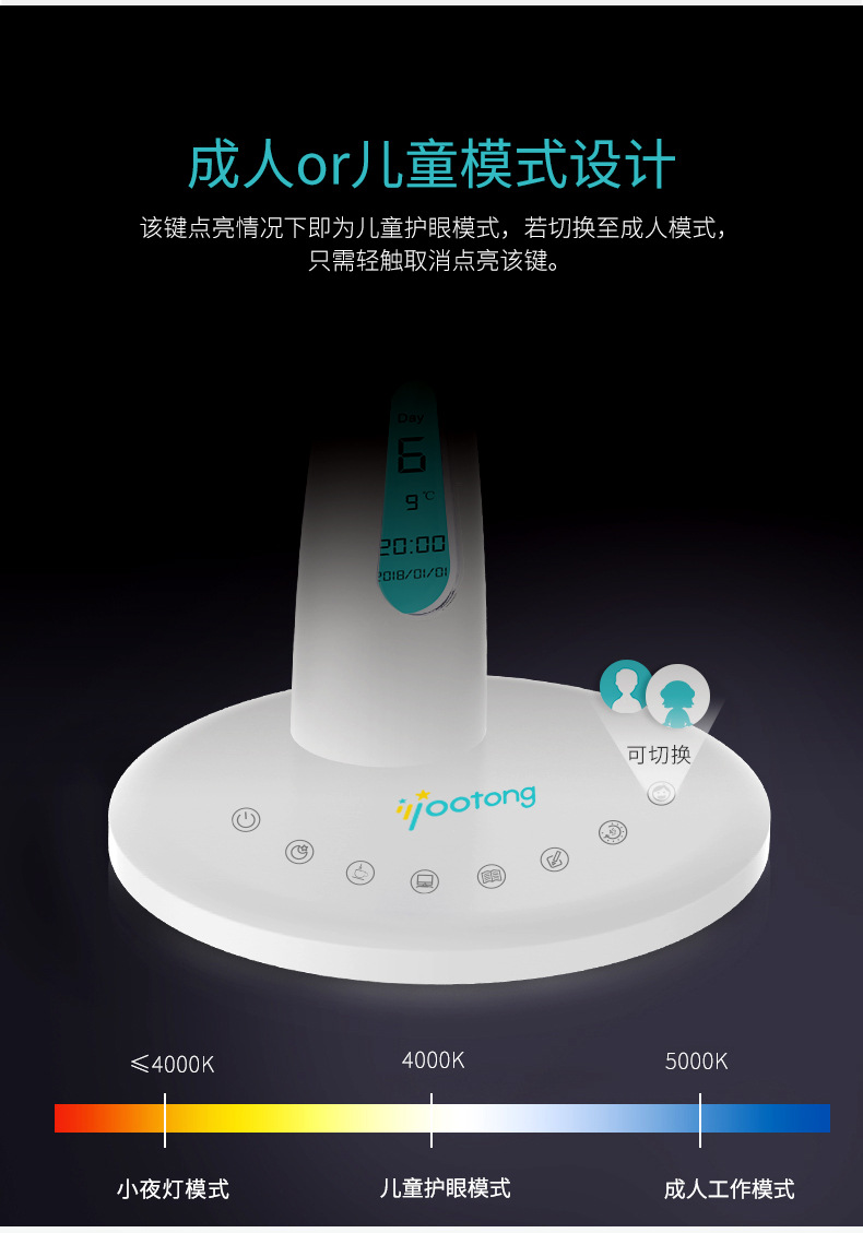 厂家定制智能防蓝光无频闪阅读护眼台灯U7-R语音学习提醒书桌台灯详情11