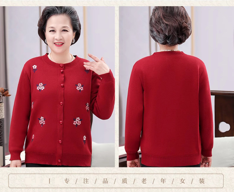 中老年人秋装针织衫外套女奶奶毛衣开衫加绒加厚妈妈冬装老人衣服详情19