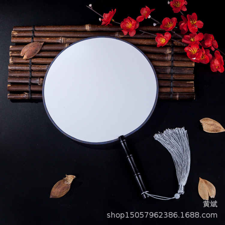 黑檀柄真丝空白宫扇团扇圆形书写绘画涂鸦DIY白色扇子可刺绣贴花详情22