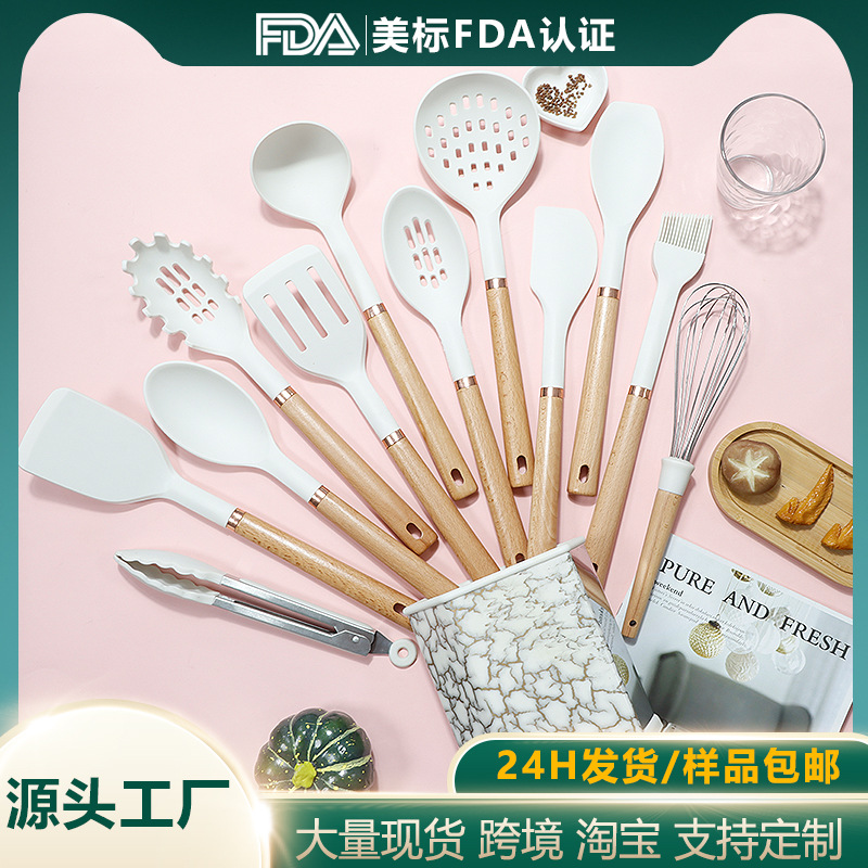 跨境硅胶锅铲汤勺12件套不粘锅耐高温硅胶铲家用硅胶厨具套装批发详情3