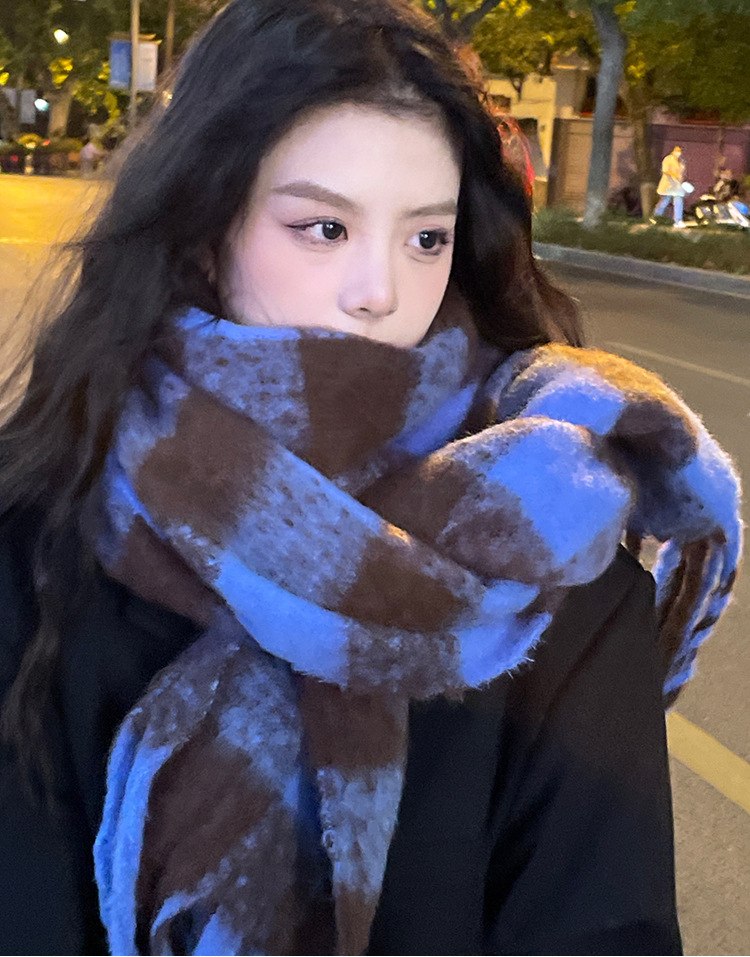 秋冬季围巾女千鸟格仿羊绒针织保暖加厚高级感韩版学生情侣围脖详情5