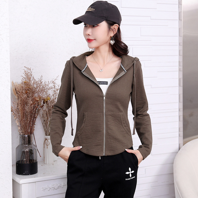 Early spring pure cotton fashionable casual set for women, loose, sporty and slimming straight-leg high-waisted wide-leg pants, zipper hooded jacket pic 79