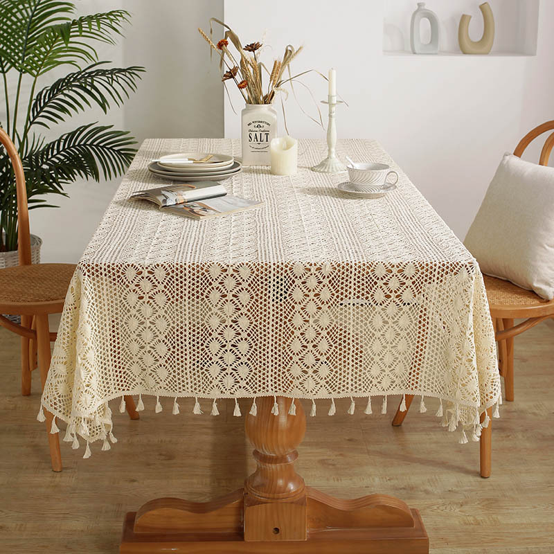 American retro hollowed-out patchwork InS-style round table cloth, rectangular Western-style tablecloth and placemat finished tablecloth pic 2