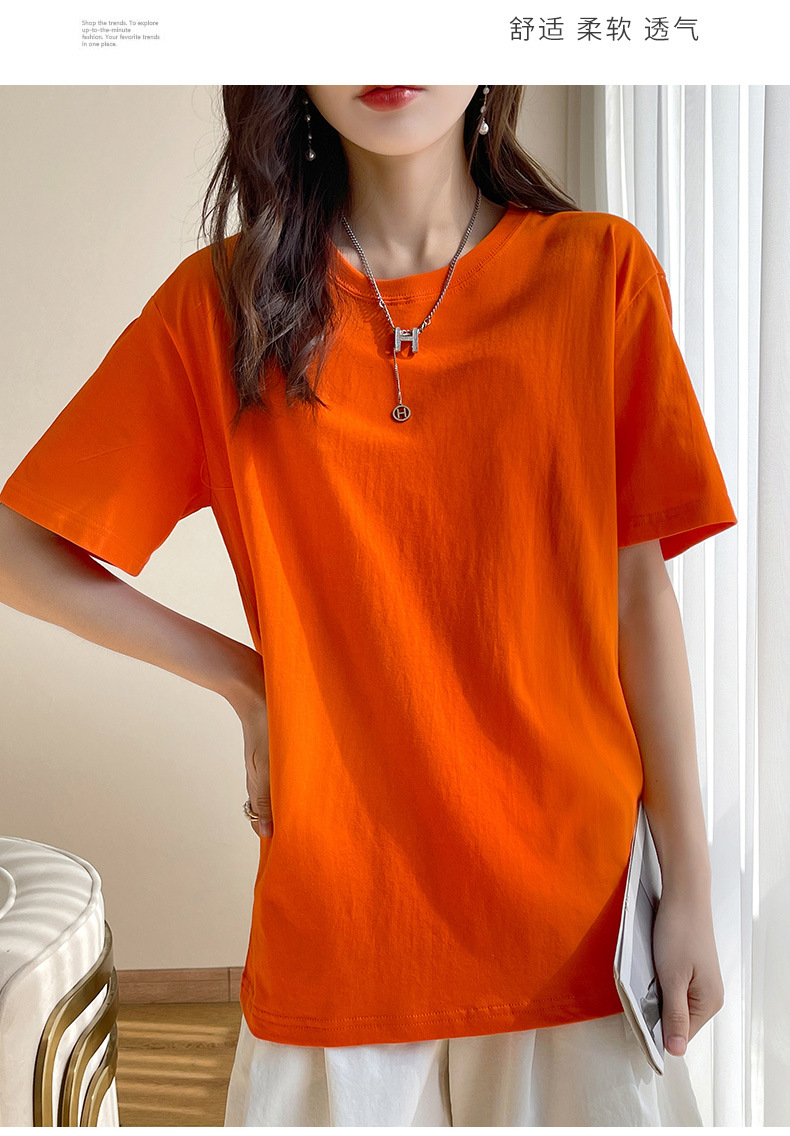 180克纯棉夏季新款短袖女T恤都市休闲纯色圆领款时尚百搭体恤上衣详情10