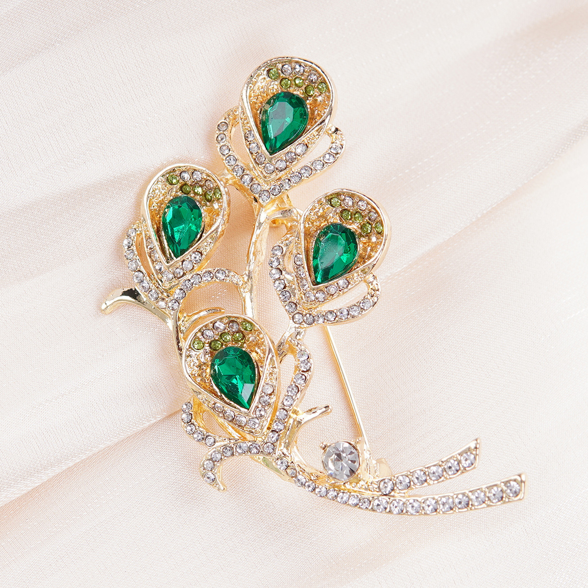 金玉良缘凤凰翎小众复古设计款镶钻气质胸针小众时尚服装配饰批发详情7