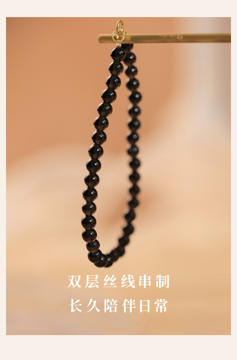4mm round bead natural obsidian bracelet for women S925 sterling silver, a niche retro and unique black beaded bracelet pic 11