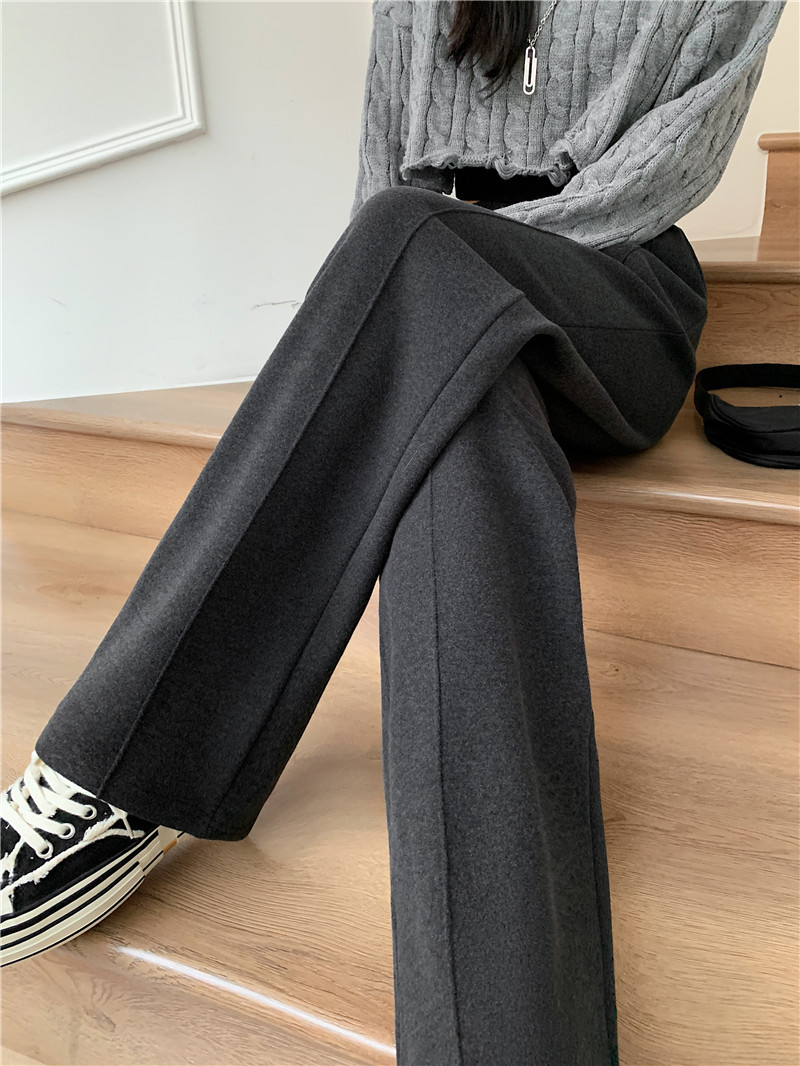 Black wide-leg pants for women in spring and autumn, high-waisted, sagging straight-leg casual pants for slimming, versatile, floor-length, fleece snowflake glutinous rice pants pic 18