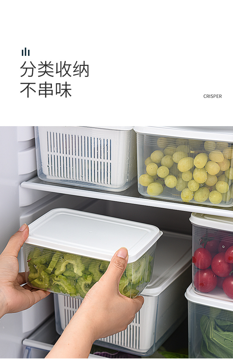 Kitchen refrigerator draining and preservation box, plastic fruit storage, creative multi-functional double-layer draining basket with lid pic 10
