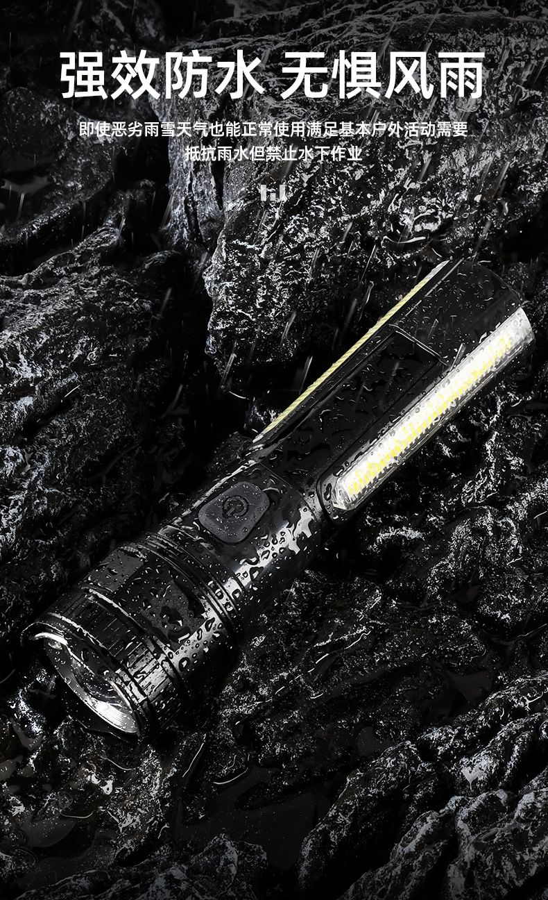 厂家批发ABS塑料小手电 led户外应急手持可充电强光手电筒带侧灯详情12