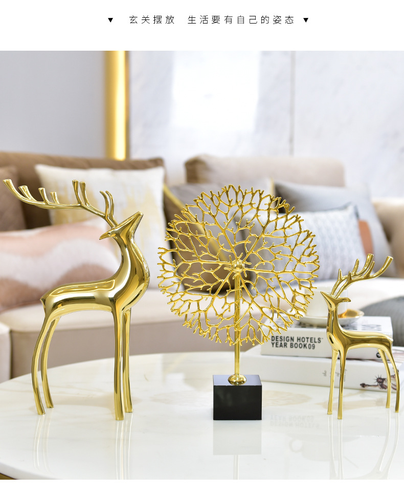 Pure copper deer living room ornaments, American-style light luxury and simple European-style model room, copper entrance hall, housewarming gifts, craft decorations pic 3