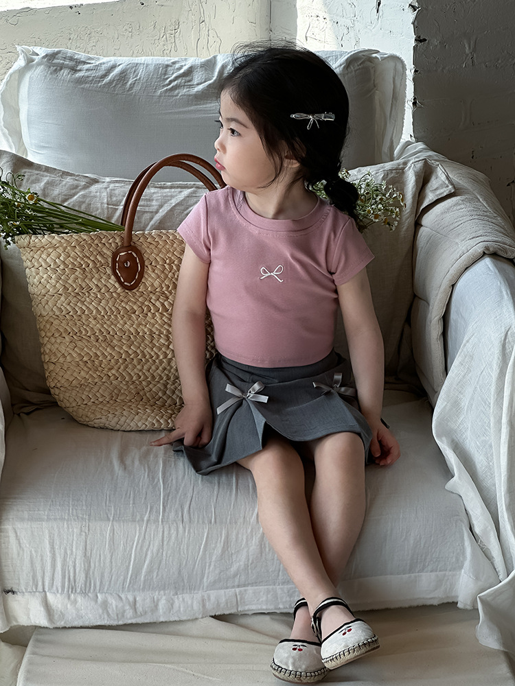 女童蝴蝶结露背T恤2024夏季新款韩版左小然自制刺绣蝴蝶结短袖详情15
