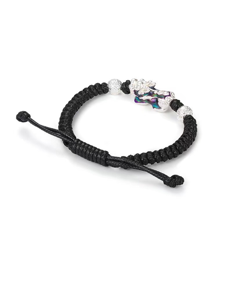 S999银感温变色貔貅手链男士简单大方麒麟编织手绳男潮复古小众详情19